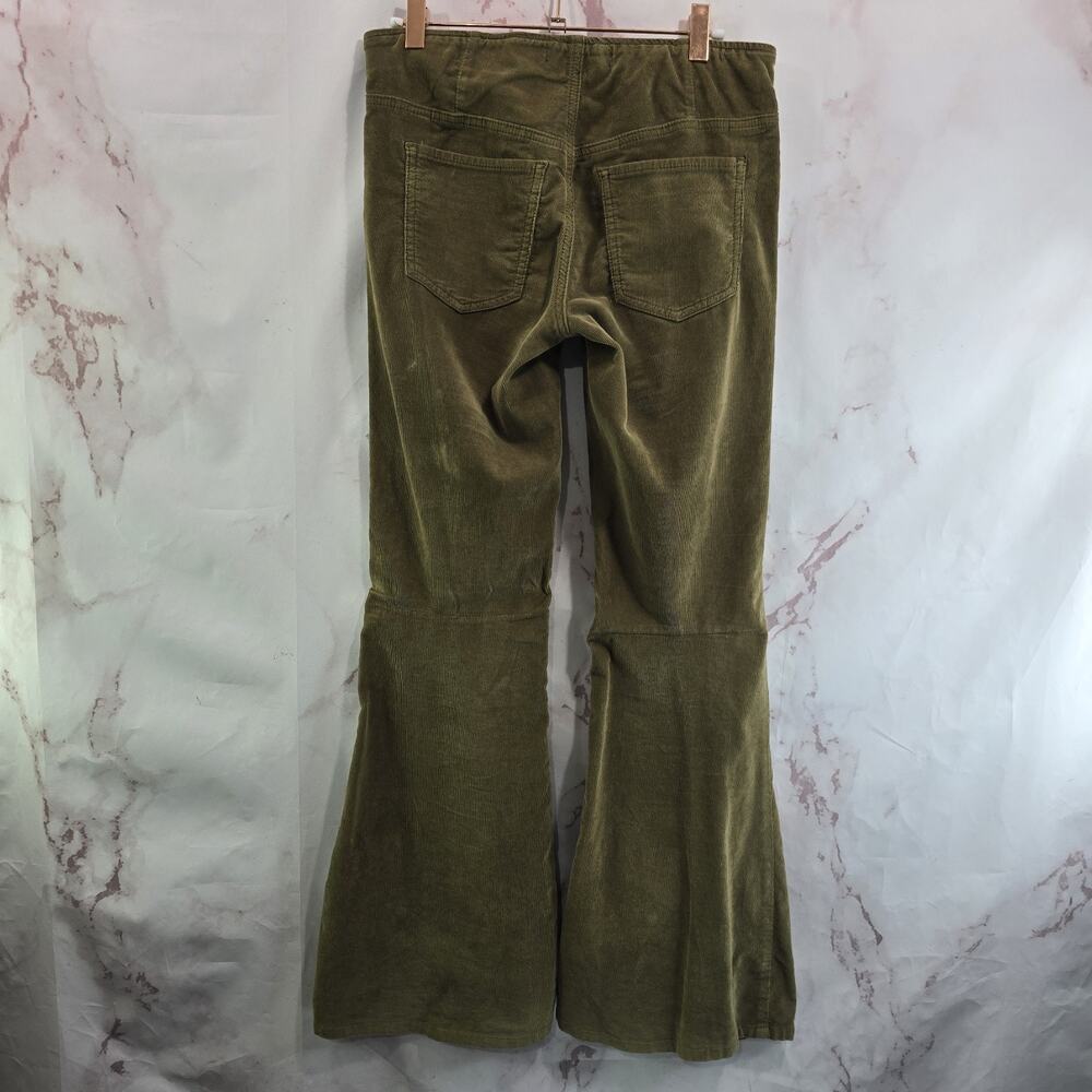 Free People Pants Womens 27 Green Corduroy High Rise Flare Bell Bottom Pull On